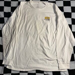 Vans White Long Sleeve Tee with Small Yellow 'Off The Wall' Logo